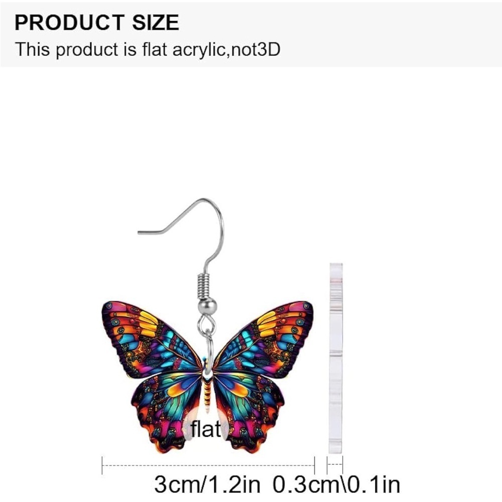 Vibrant Multicolor Butterfly Drop Earrings - Colorful Wings - Picture 5 of 6